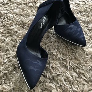 Navy Blue Textile Stilettos Heel Pump